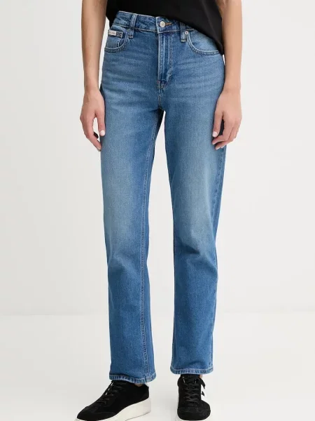 Дънки Calvin Klein Jeans с висока талия синьо