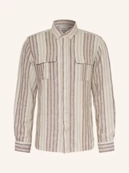 Nowadays Košile Comfort Fit S Lnem / tmavě hnědá / režná béžová