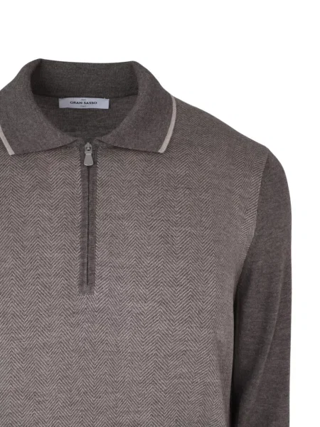 Pulover Gran Sasso cu model herringbone maro