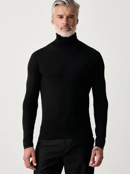 Lindbergh pulover pentru bărbați cu lână merino negru