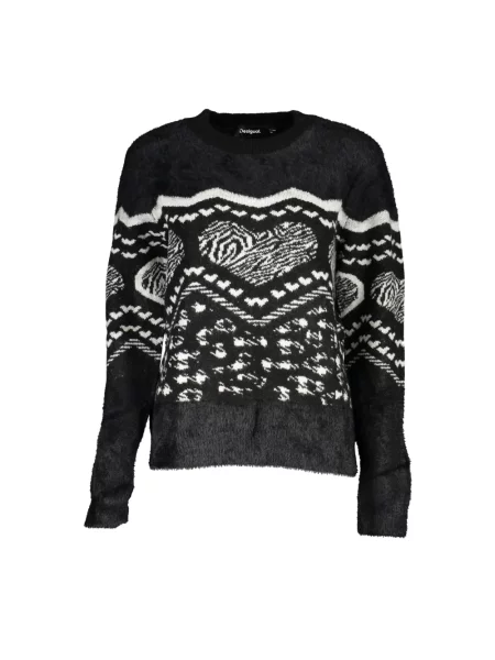 Golf Desigual elegancki z długim rękawem z wysokim kołnierzem czarny