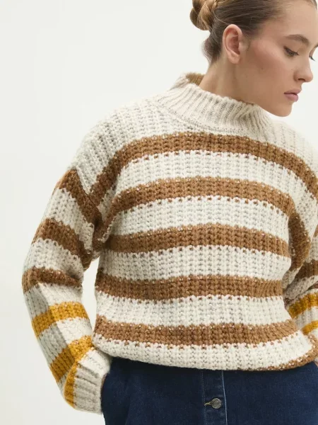 Пуловер Answear Lab дамски от топла материя с ниско поло кафяво