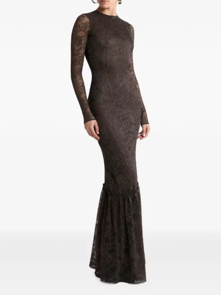 Lung rochie Etro cu model floral din jerseu maro