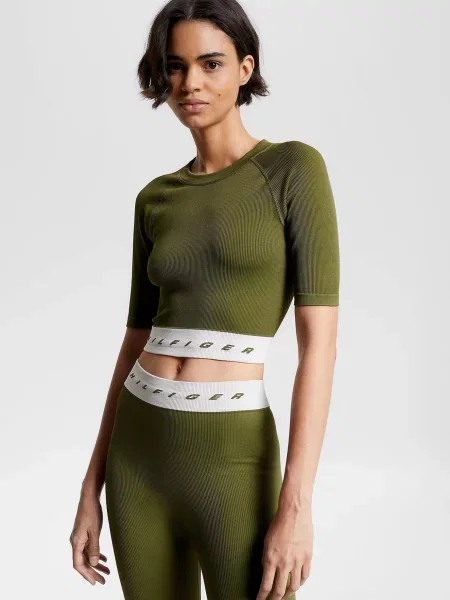 Укорочений безшовний топ Tommy Hilfiger зелений