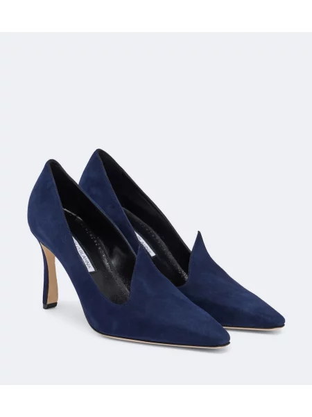 Pantofi cu toc Manolo Blahnik din piele de căprioară albastru