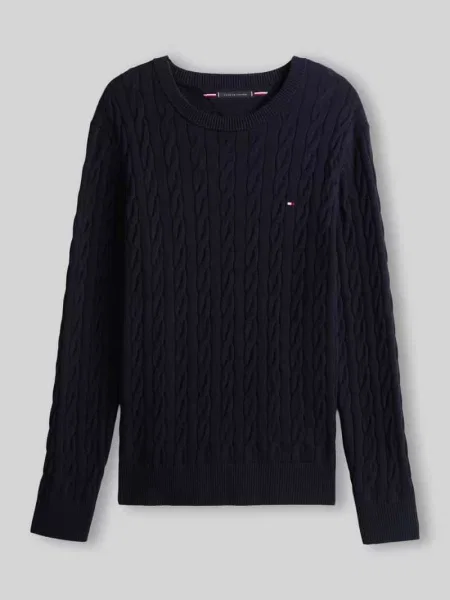 Sweter z dzianiny o kroju regular fit z czystej bawełny Tommy Hilfiger granatowy