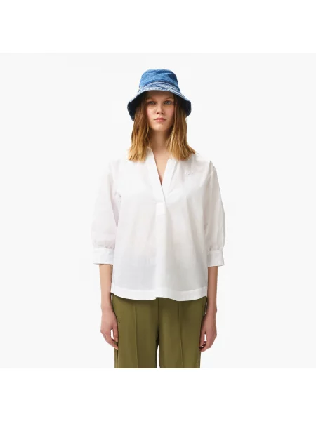 Lacoste Koszula Ze Stójką Z Krótkim Rękawem Relaxed Fit biała