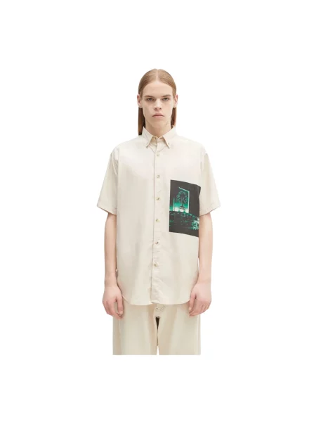 Aries koszula Motel Graphic Work Shirt relaxed z kołnierzykiem button-down beżowy