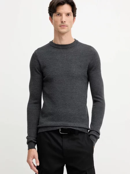 Вълнен пуловер Trussardi мъжки от лека материя сиво