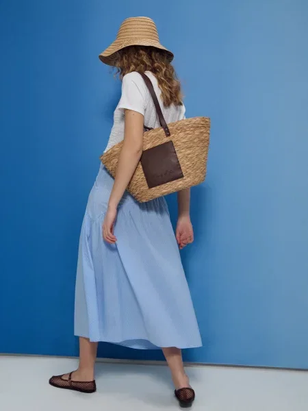 Спідниця міді з асиметричним воланом у смужку light blue синя