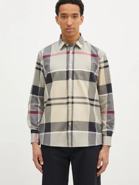 Košulja Barbour Renford OS Tartan Shirt za muškarce regular s klasičnim ovratnikom bež