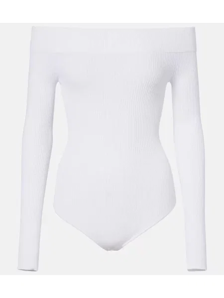 Dzianinowy body Alaïa prążkowany biały