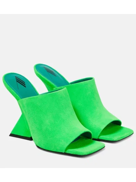 Papuci tip mules The Attico din piele de căprioară cu pană verde