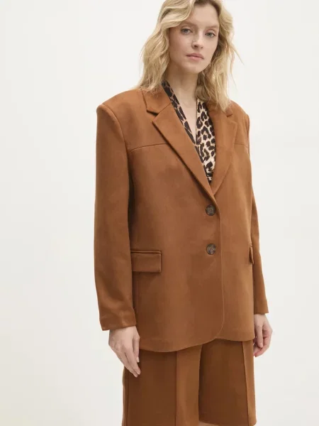 Сако Answear Lab с уголемена кройка с изчистен дизайн кафяво