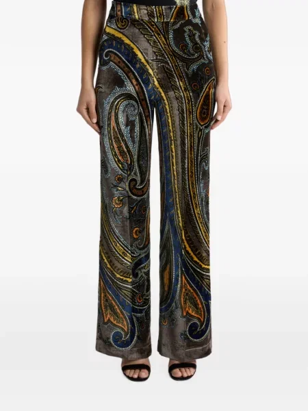 Pantaloni Etro de catifea cu model paisley gri
