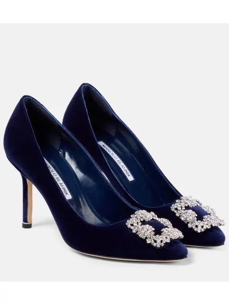Pantofi cu toc Manolo Blahnik de catifea albastru
