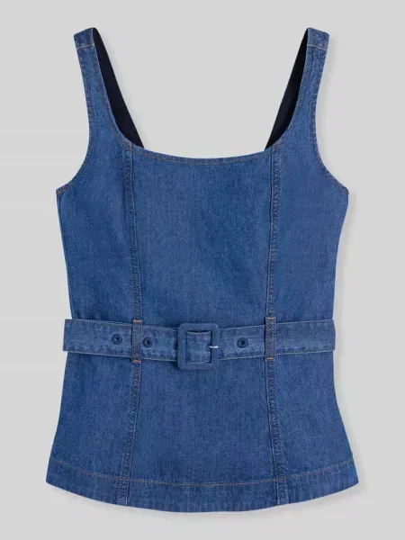 Bluzka bez rękawów o kroju regular fit z czystej bawełny Tommy Hilfiger błękitna