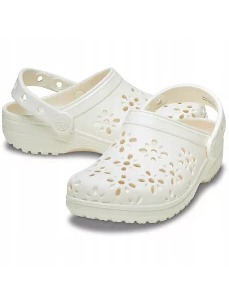 Chodaki Dla Dzieci Crocs Classic Floral Cut Out Clog białe