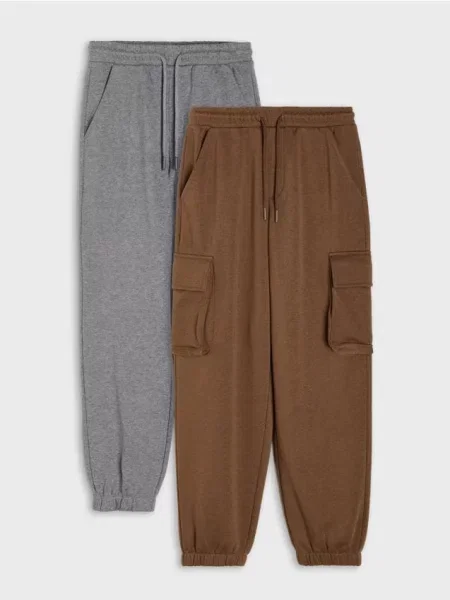 Sinsay Jogger kalhoty s bavlnou 2 pack hnědá