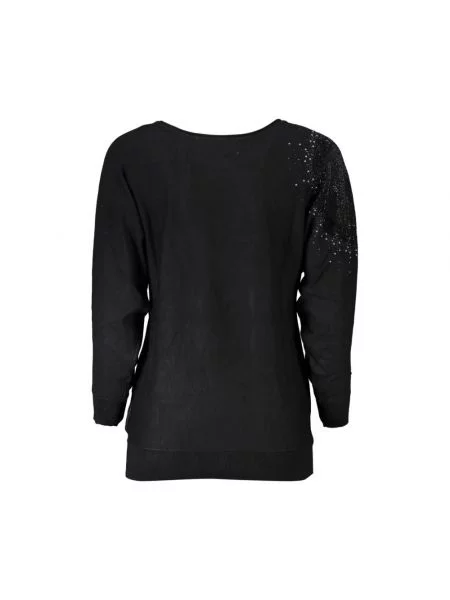 Sweter z dzianiny z obszyciem ozdobnymi kamieniami model ‘LESLIE’ Guess czarny