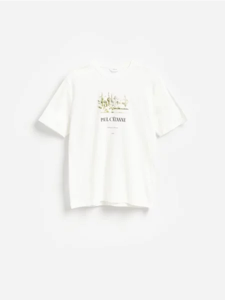 Reserved Tricou regular cu imprimeu crem