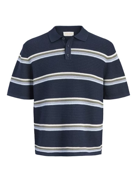 Jack&Jones Pletené Polo Tričko tmavě modrá / šedá / tmavě modrá bílé