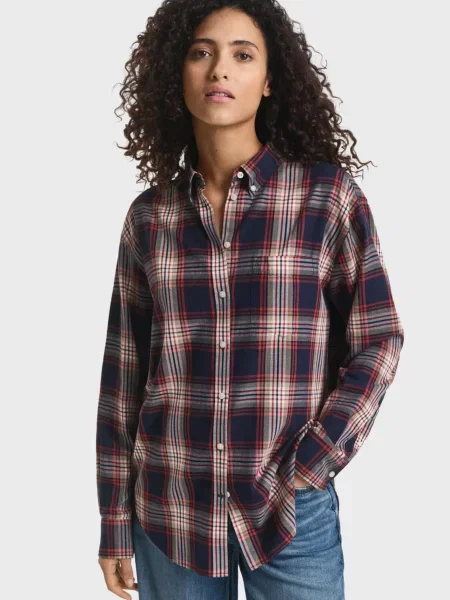 Картата фланелева сорочка Gant синя