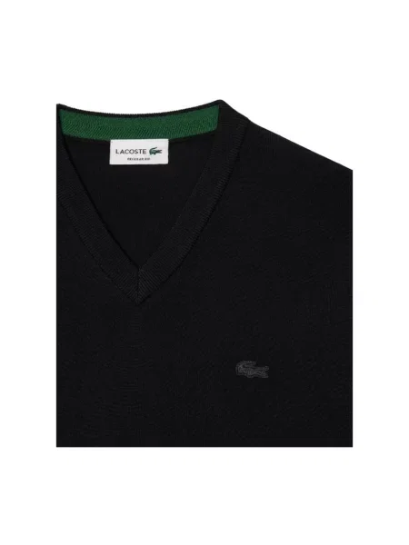 Bluza Lacoste wełniana z dekoltem w serek czarna