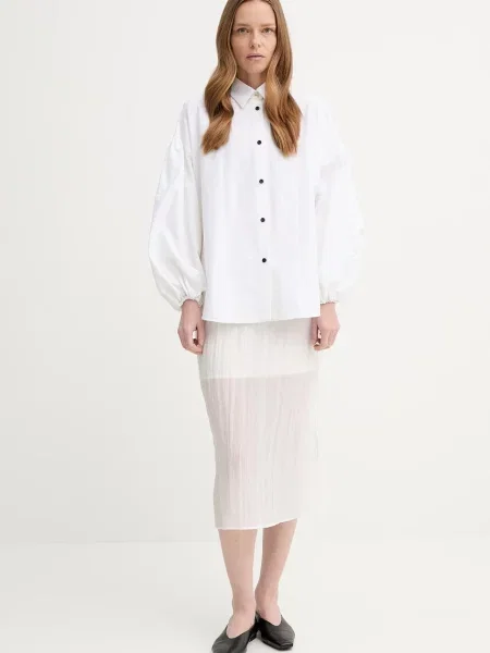 AERON koszula HALEY beżowy relaxed z kołnierzykiem klasycznym biała