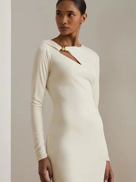 Šaty Lauren Ralph Lauren maxi přiléhavé béžová