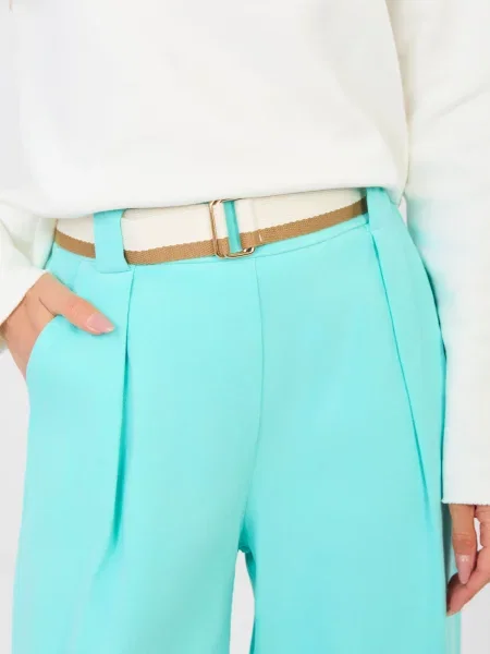 Pantaloni Rue Paris cu talie înaltă alb