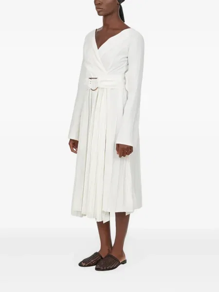Rochie midi Ferragamo plisată până la genunchi de costum alb