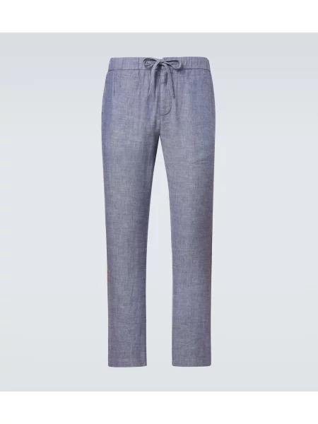 Lněné kalhoty Frescobol Carioca modré