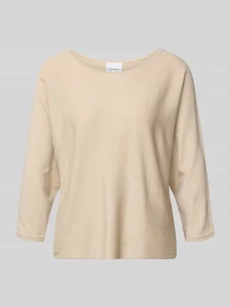 Sweter o luźnym kroju z mieszanki w dzianinowym stylu Comma beżowy