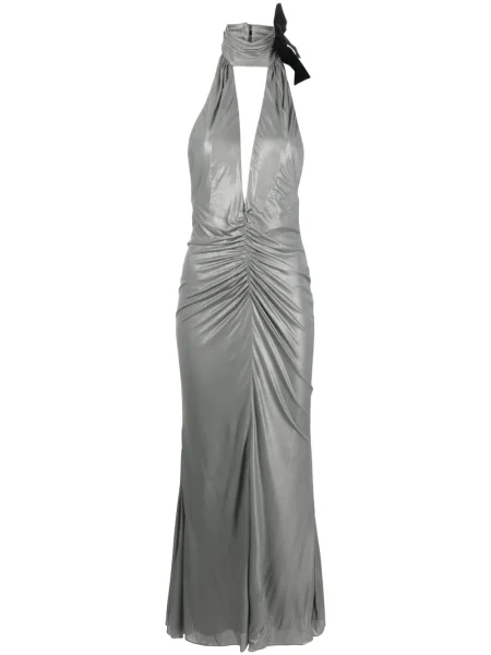 Rochie de seară Alessandra Rich cu gât halter de costum argintiu