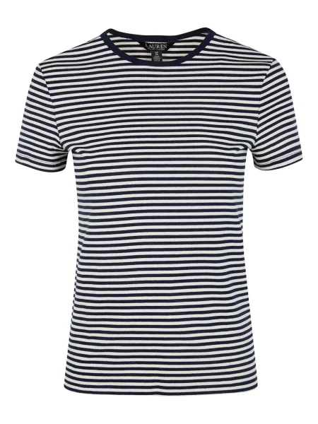 Tricou Lauren Ralph Lauren cu dungi cu decolteu rotund alb