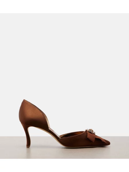 Pantofi cu toc Manolo Blahnik din satin maro