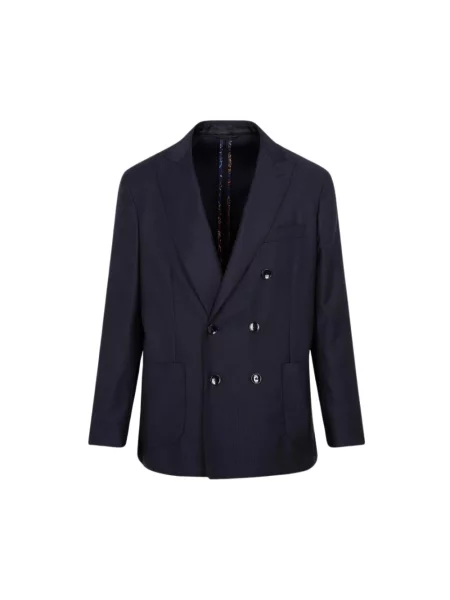 Garnitur Etro wełniany w paski dwurzędowy niebieski