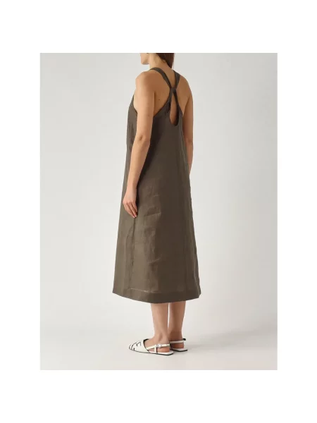 Max Mara Sukienki Kobieta L Len Swobodna i elegancka lniana sukienka z detalami na plecach zielony