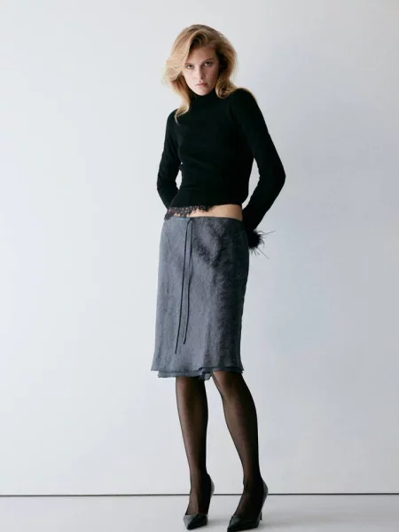 Spódnica midi żakardowa Kobieta XL MANGO szary