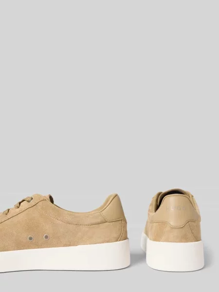 Sneakersy o niskim kroju z czystej skóry welurowej model LYDE_TENN' Hugo beżowe