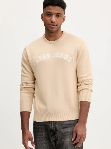 Bombažen pulover Guess Jeans bež