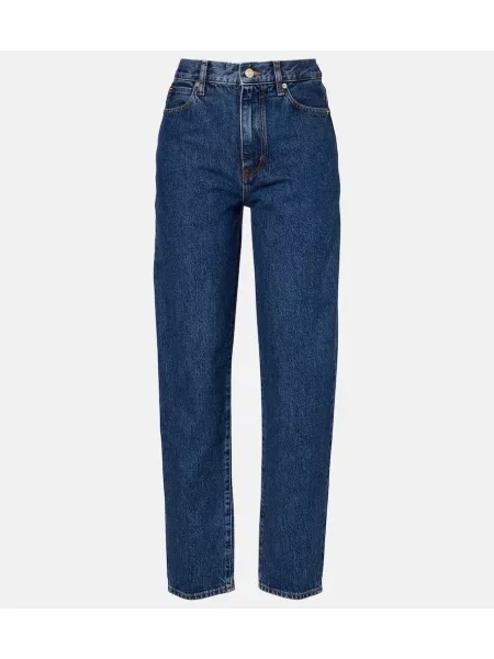 Proste jeansy Frame z wysoką talią niebieskie
