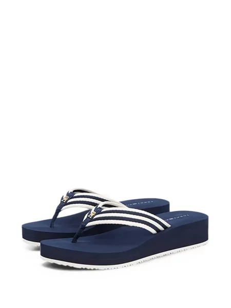 Șlapi Tommy Hilfiger cu dungi cu platformă albastru