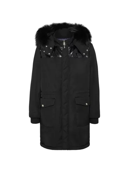 Geacă parka Billionaire cu glugă cu blană negru