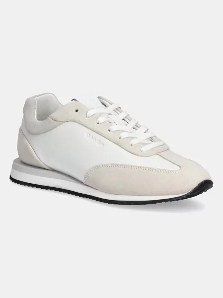 Calvin Klein Kožené sneakers boty RUNNER LACE UP LTH SUE MIX bílé