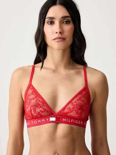 Tommy Hilfiger trojúhelníková podprsenka krajková červená