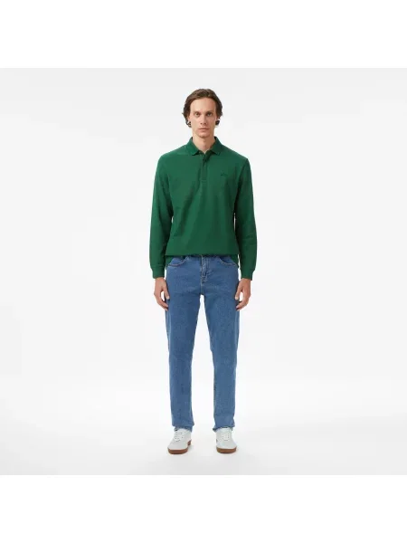 Lacoste Koszulka Polo Z Długim Rękawem Smart Paris Z Elastycznej Bawełny zielona