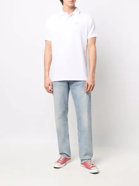 Tricou polo Barbour cu broderie alb