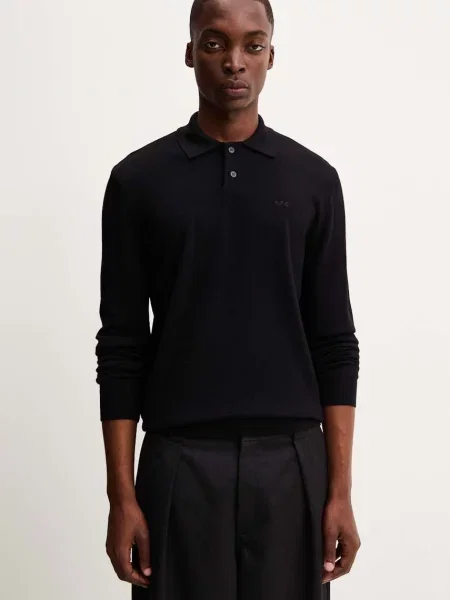 Vlněný svetr A.P.C. polo jacob logo pánský lehký černá